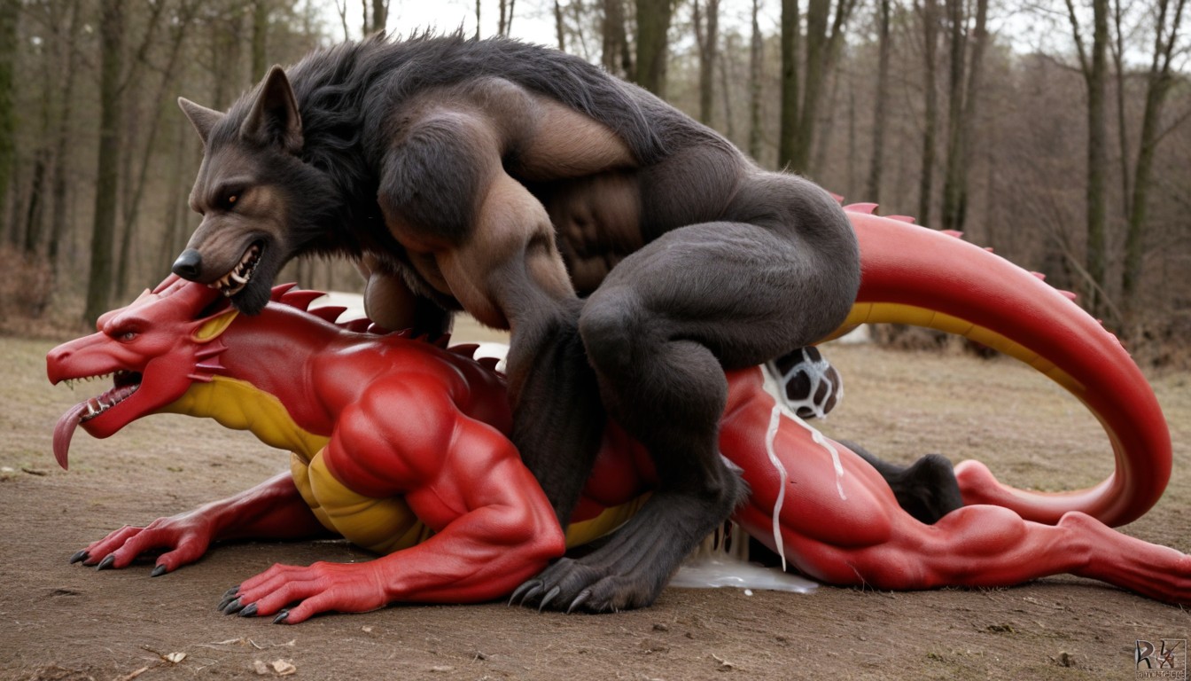 Gigantic Red Dragon Fucks Furry Werewolf Anal Only, Side View, Werewolf Lying With The Upper Body On The Ground Porno gay IA