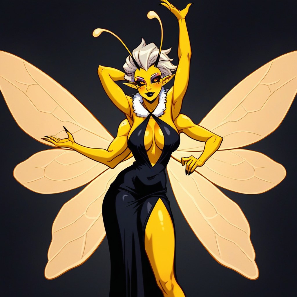 Four Wings, Flexible Feet Four Arms, Bright Golden Yellow Skin With Warm Orange Undertones Hentai IA