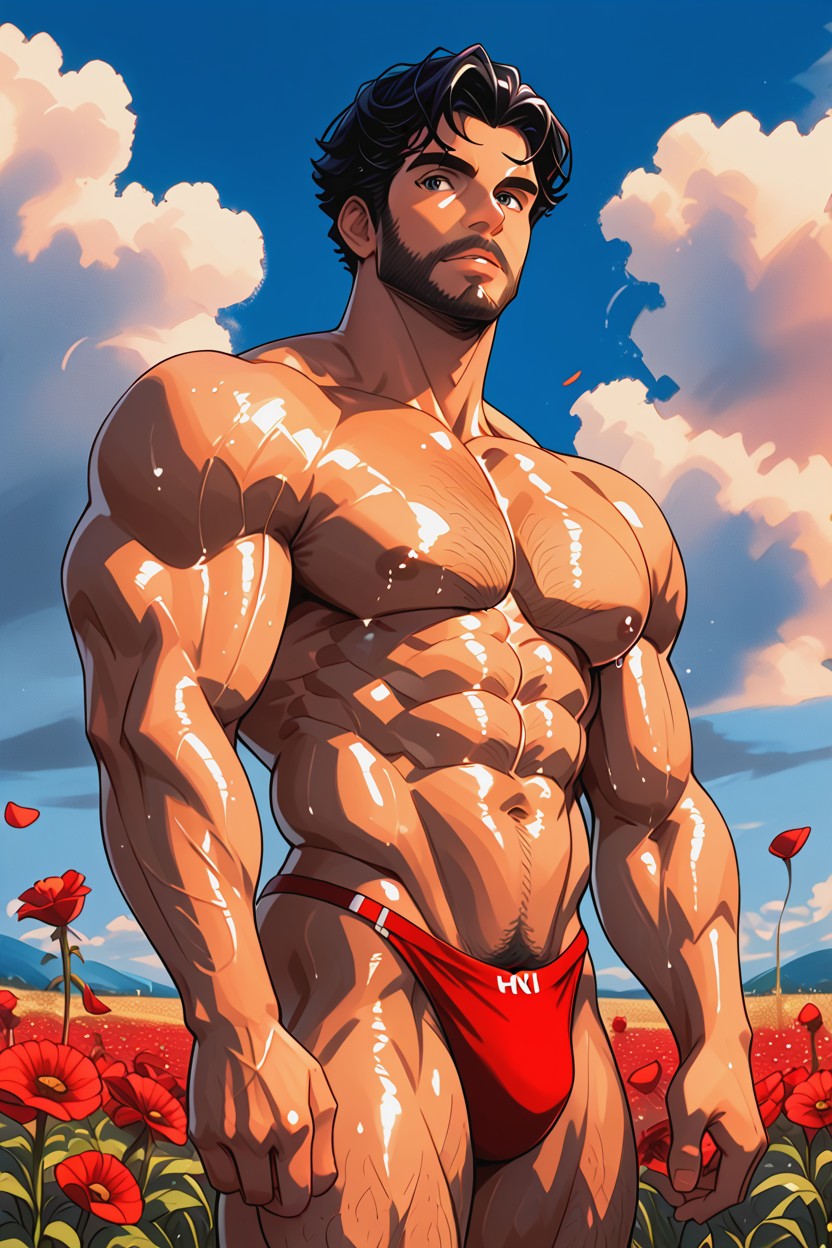 Square Face, Manly, Huge Pecs AI Gay Porn
