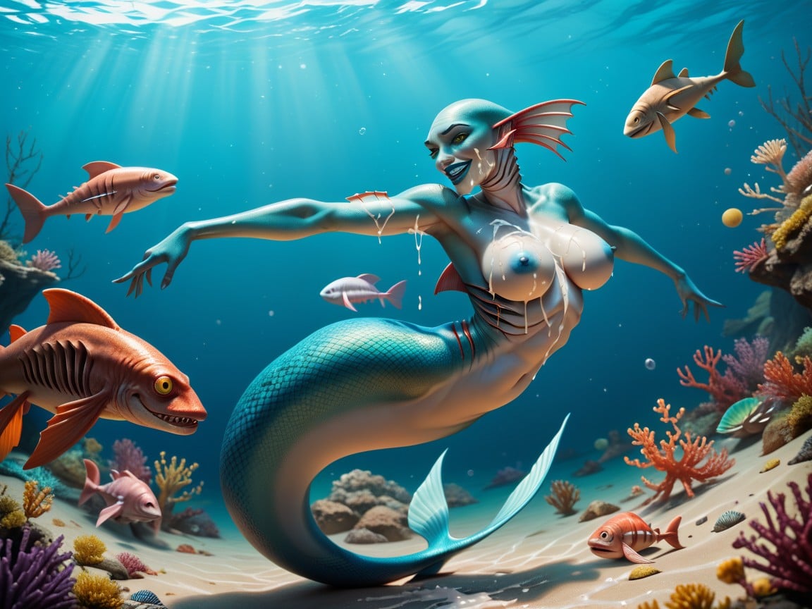 Cumshot, Blue Dorsal Crest, Scaly Skin AI Porn