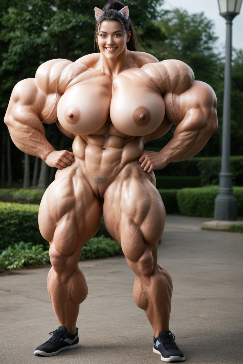 Full Body Image Of Massively Muscled Female Bodybuilder, Peaked Biceps, Bubble Butt AI Porn