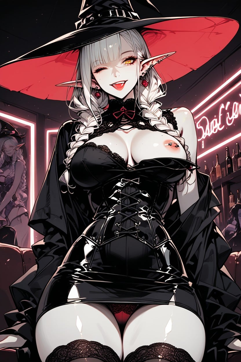 Cleavage, Long Elf Ears, Happy Hentai AI Porn