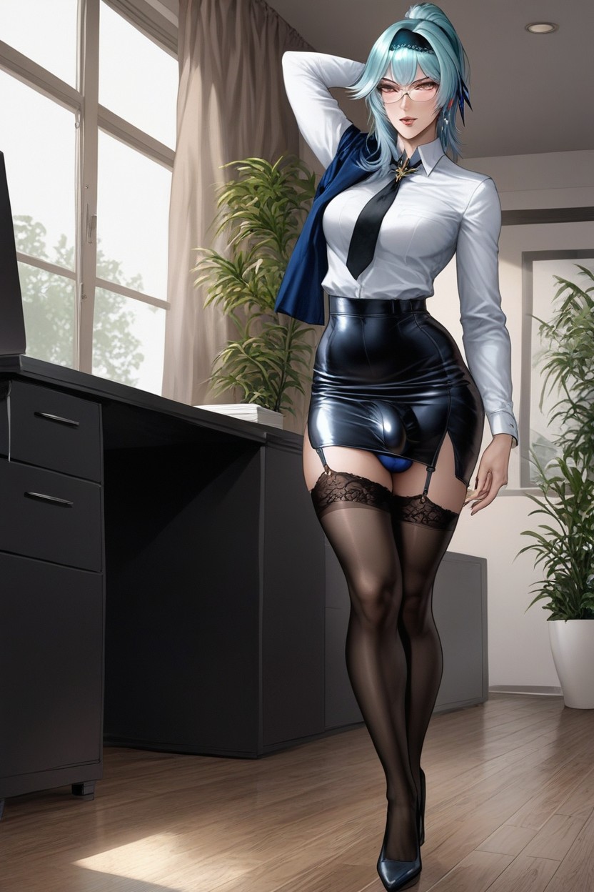 Chaqueta De Cuero, Neckline, Accentuating A Crotch Bulge Subtly Visible Through Tight Fitting Clothing Porno shemale IA