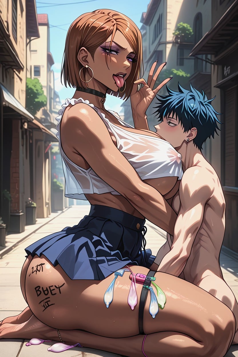 Male Hugging, Tongue Piercing, Black Choker Hentai AI Porn