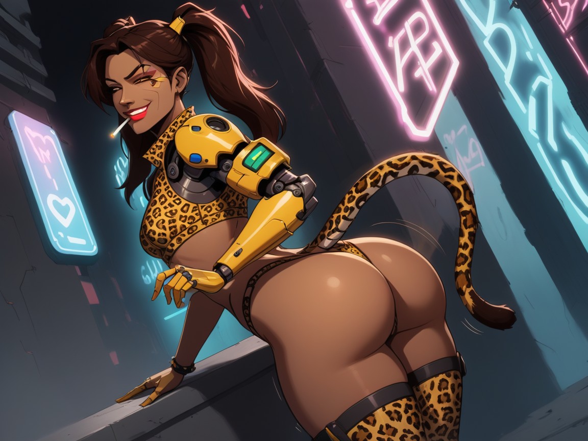 Night, Led Lights On Clothes, Sci Fi Alleyway Background Latina AI Porn