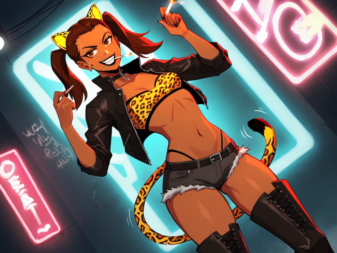 One Woman, Neon Graffiti, Wide Round Hips Latina AI Porn