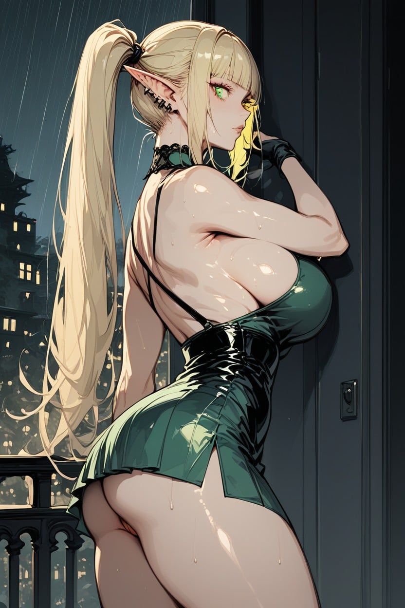 Pussy Exposed, No Panties, Bending Over A Balcony Hentai AI Porn