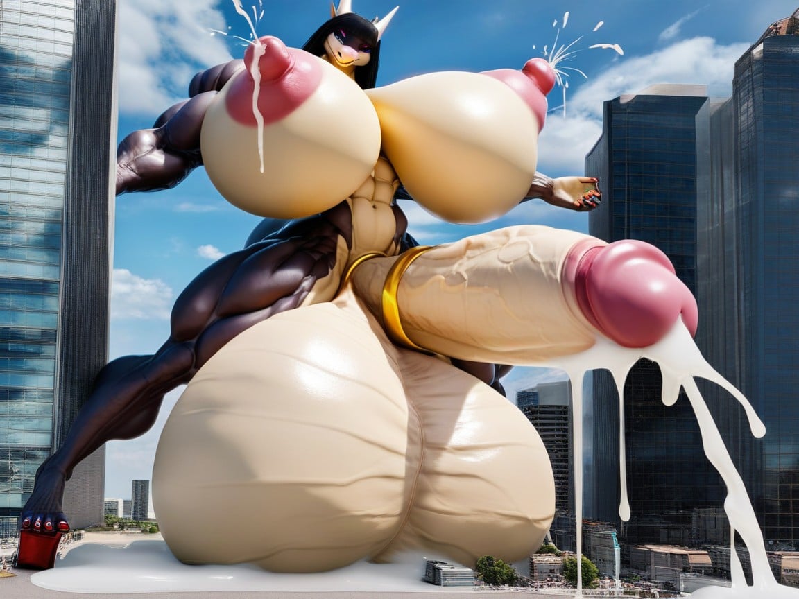 Thick Cum River, Building Sized, Ultra Muscular Furry AI Porn