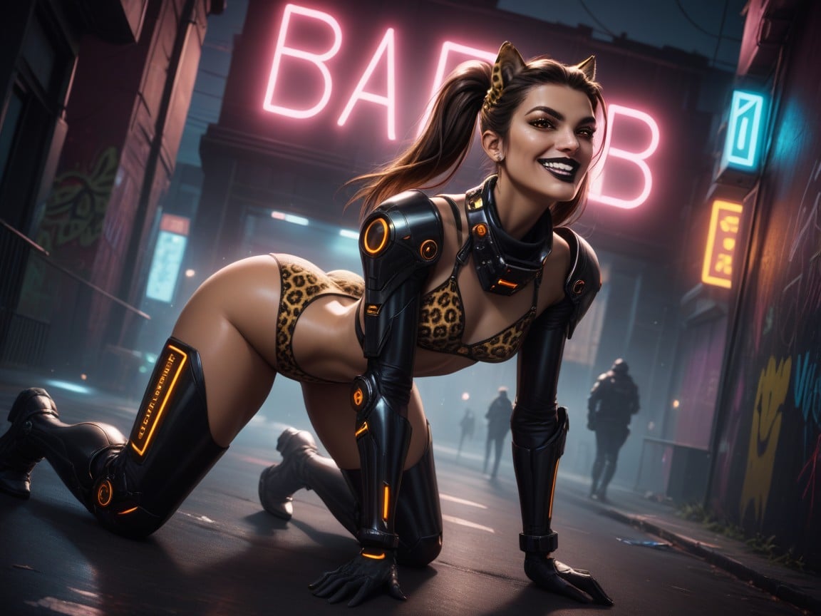 Neon Graffiti, One Woman, Brunette Latina AI Porn