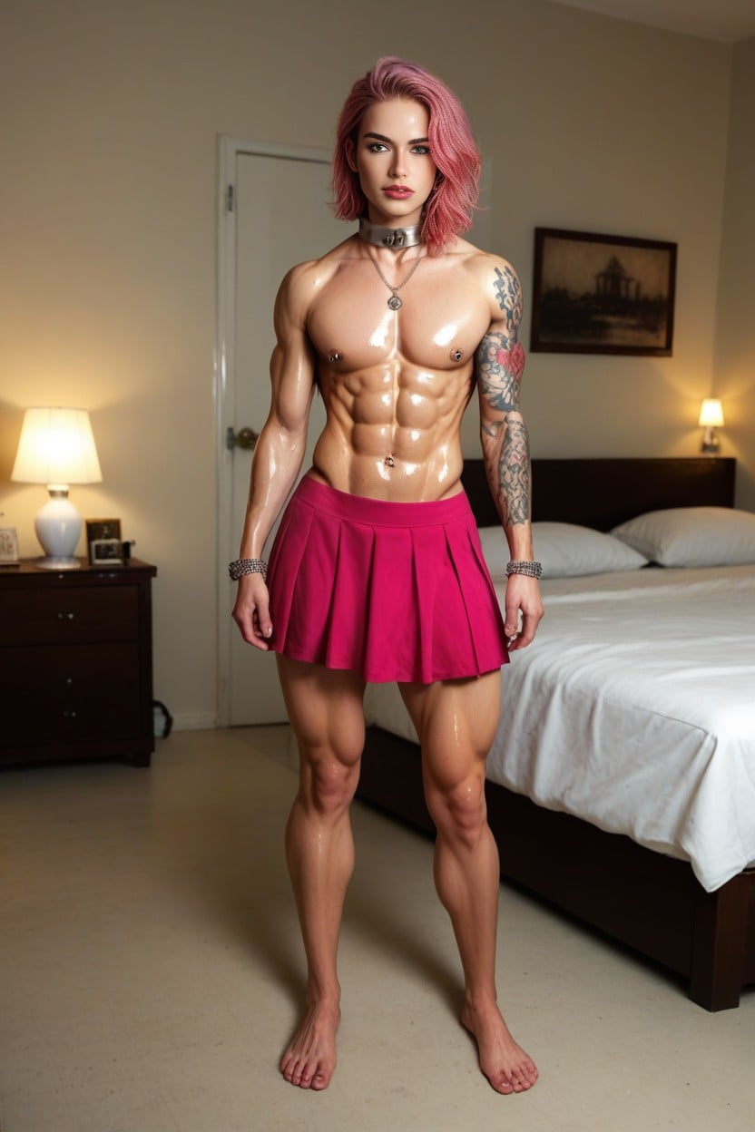 Pierced Cock, Pink Sexy Skirt, Petit Cul Porno IA Gay