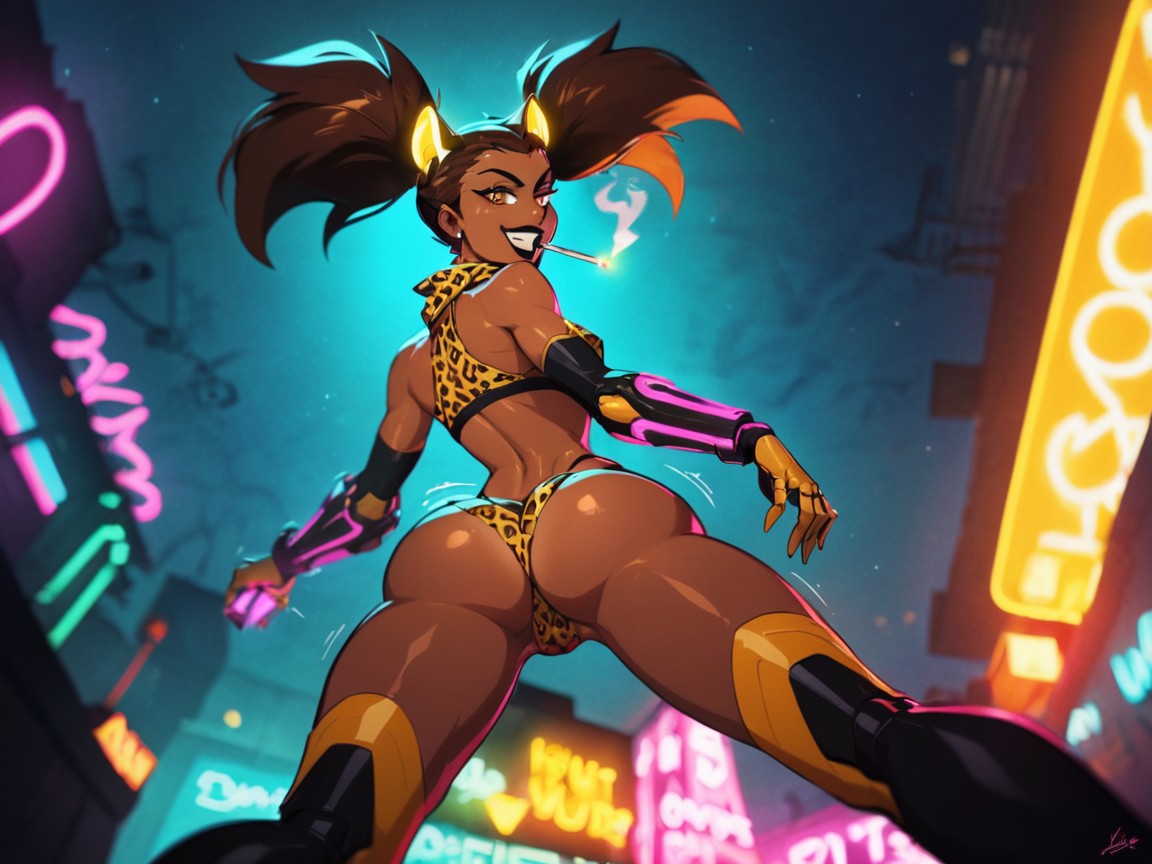 Neon Fog, Black Lipstick, Gapped Thighs Latina AI Porn
