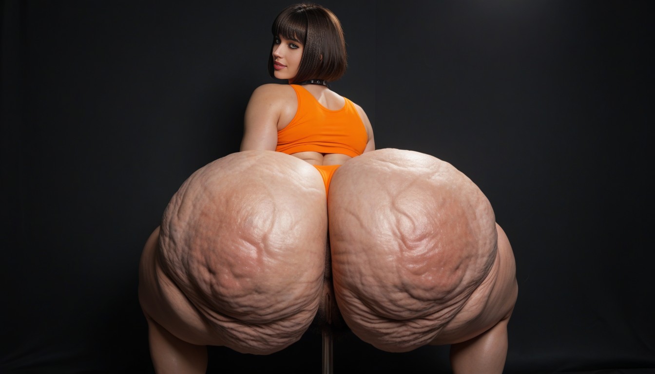 Ultra High Detail, Tight Orange Sporty Shorts, Exaggerated Hyper Extreme Gigantic Massive Ass AI Porn