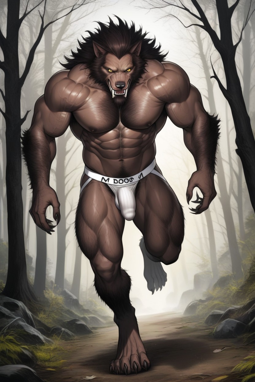 A Werewolf, Happy, Werewolf Large Hair Covered Chest Muscles Porno gay IA