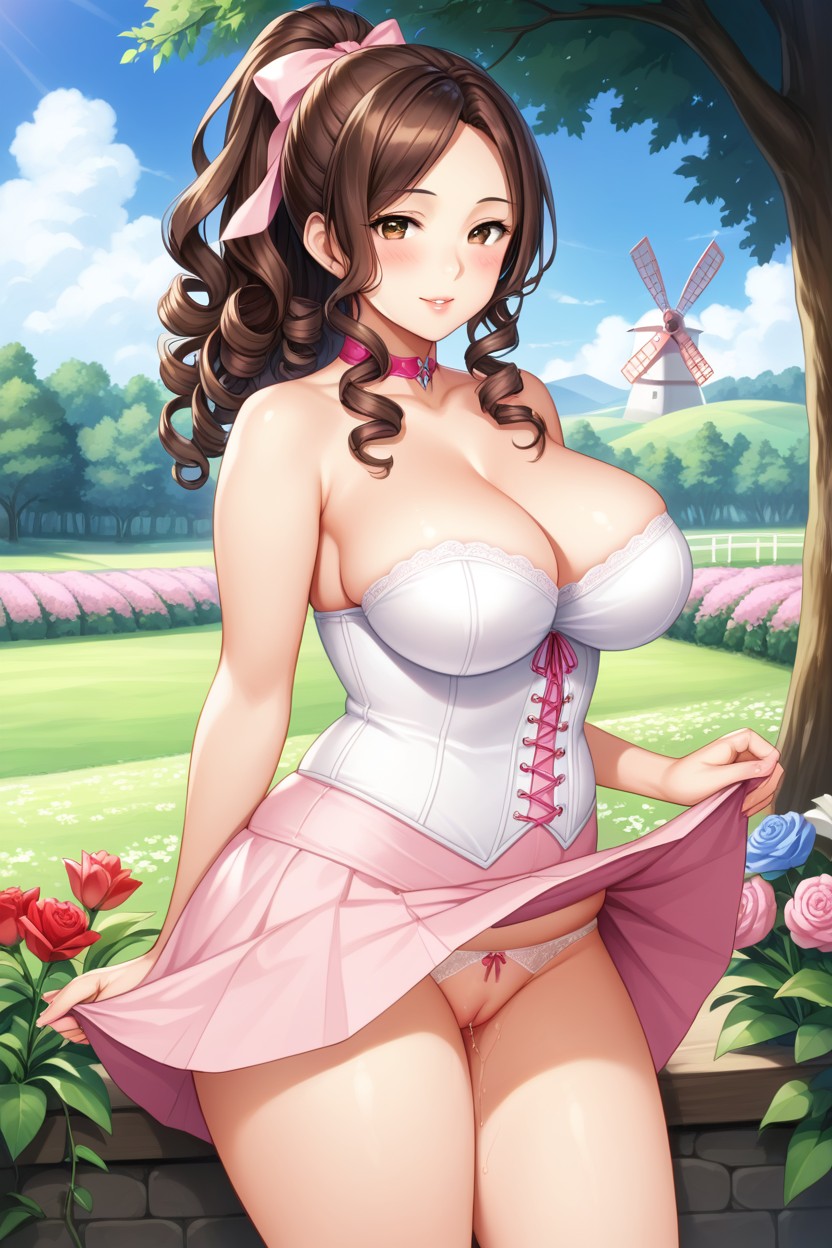 Pink Choker, Tulip Field, Corset Hentai AI Porn