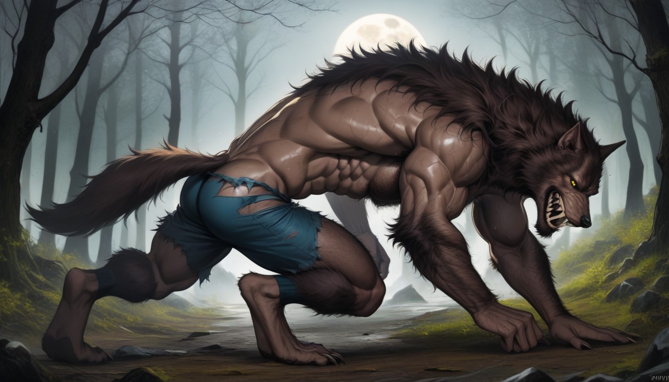 A Werewolf, Happy, The Werewolf Has A Hairy Wolfs Body AI Gay Porn