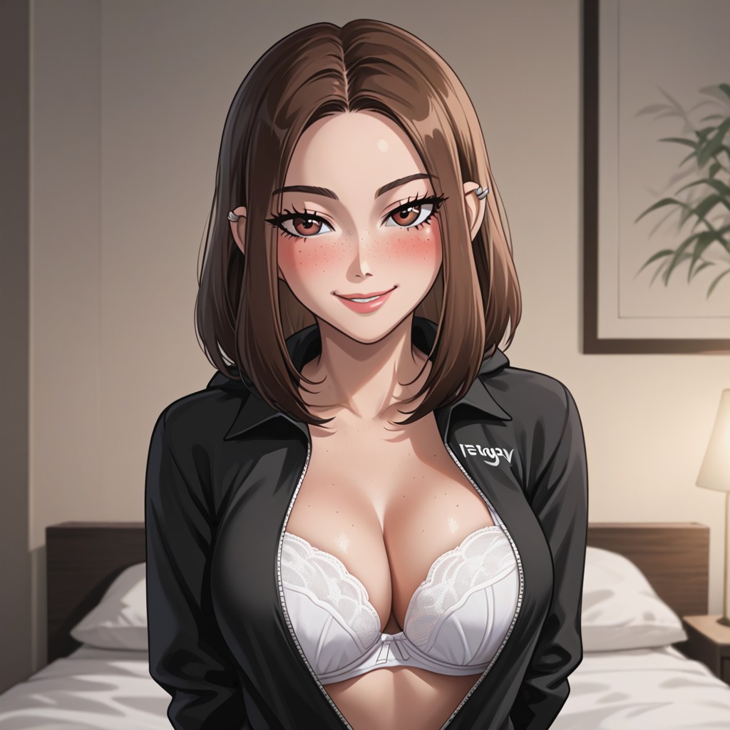 Soft Light, Freckles, Deep Cleavage AI Porn