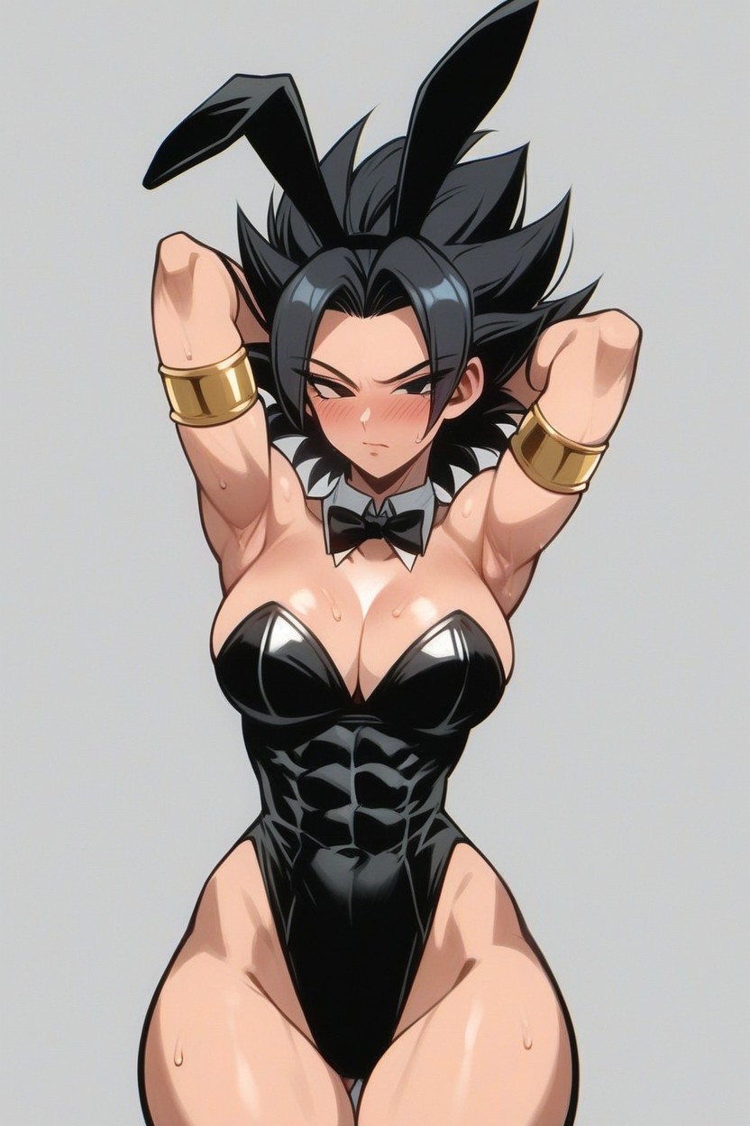 Spiky Black Hair, Anime Style, Cleavage Hentai IA