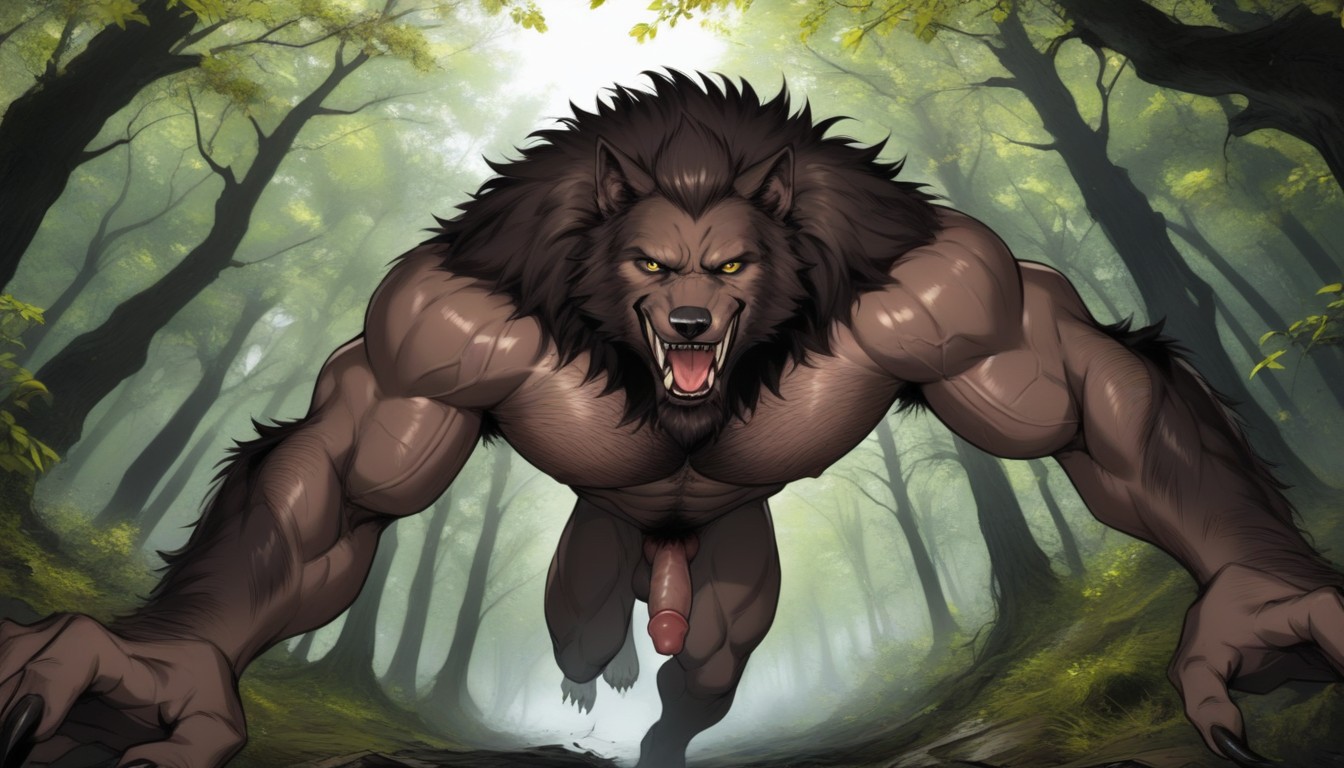 The Werewolfs Body Is Covered In Fine Brown Fur, The Werewolf Is In A Full Gallop, Vista Lateral Porno gay IA