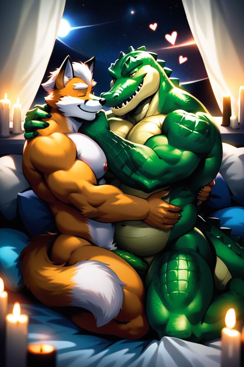 Monster, Hearts, Muscular Alligator Furry AI Porn