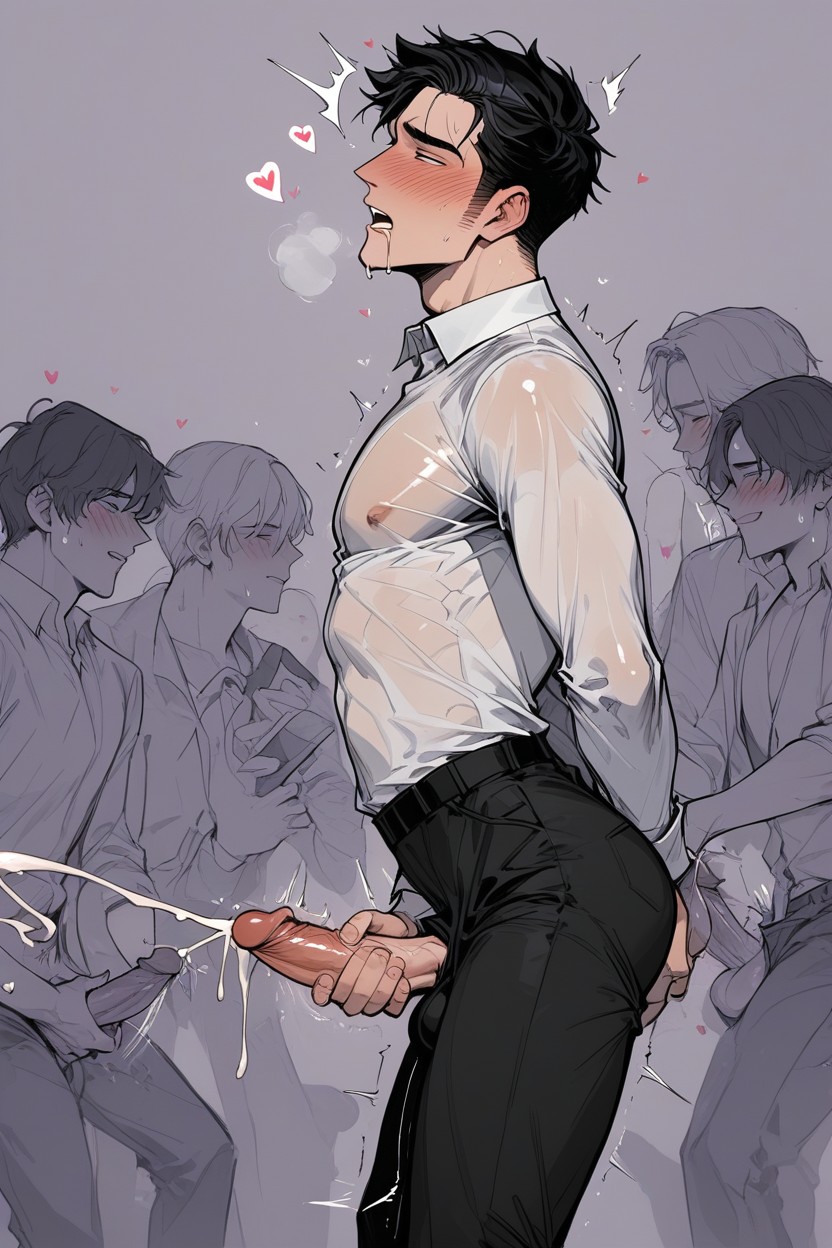 Standing In Weak Feet, Black Haired Man Groped By Ghost Hands, Heavy Breathing Porno IA Gay