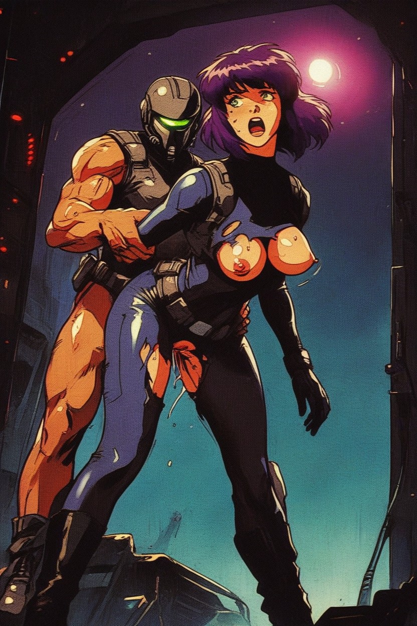 Woman Wear Dark Blue Bodysuit, 전신, 사이드뷰 AI 포르노