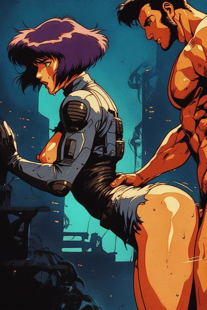 Side View, Muscular Man Much Bigger Than Woman, Oiled Skin AI Porn