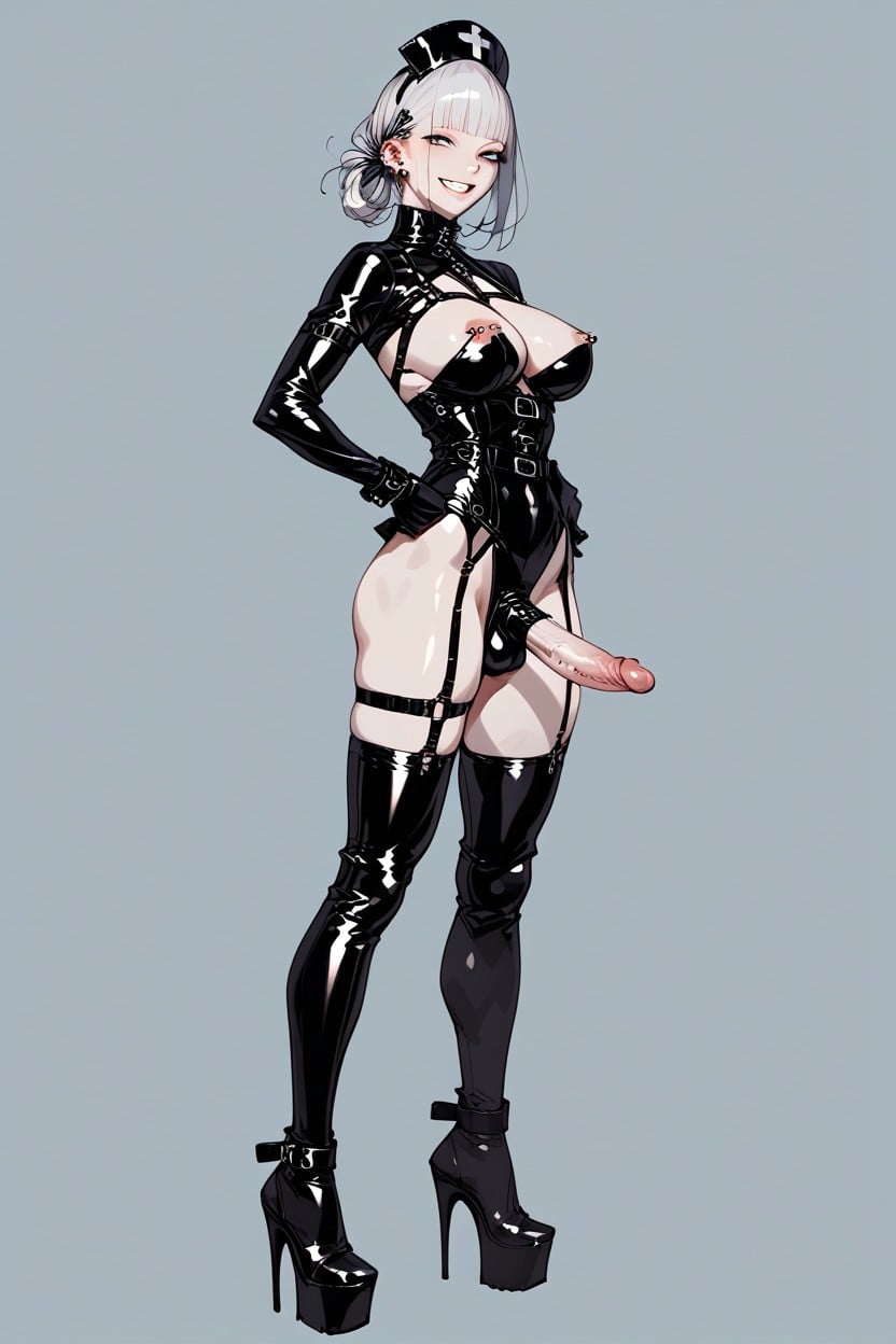 Black Latex Corset With Harness, Wasp Waist, 18+ Shemale AI Porn