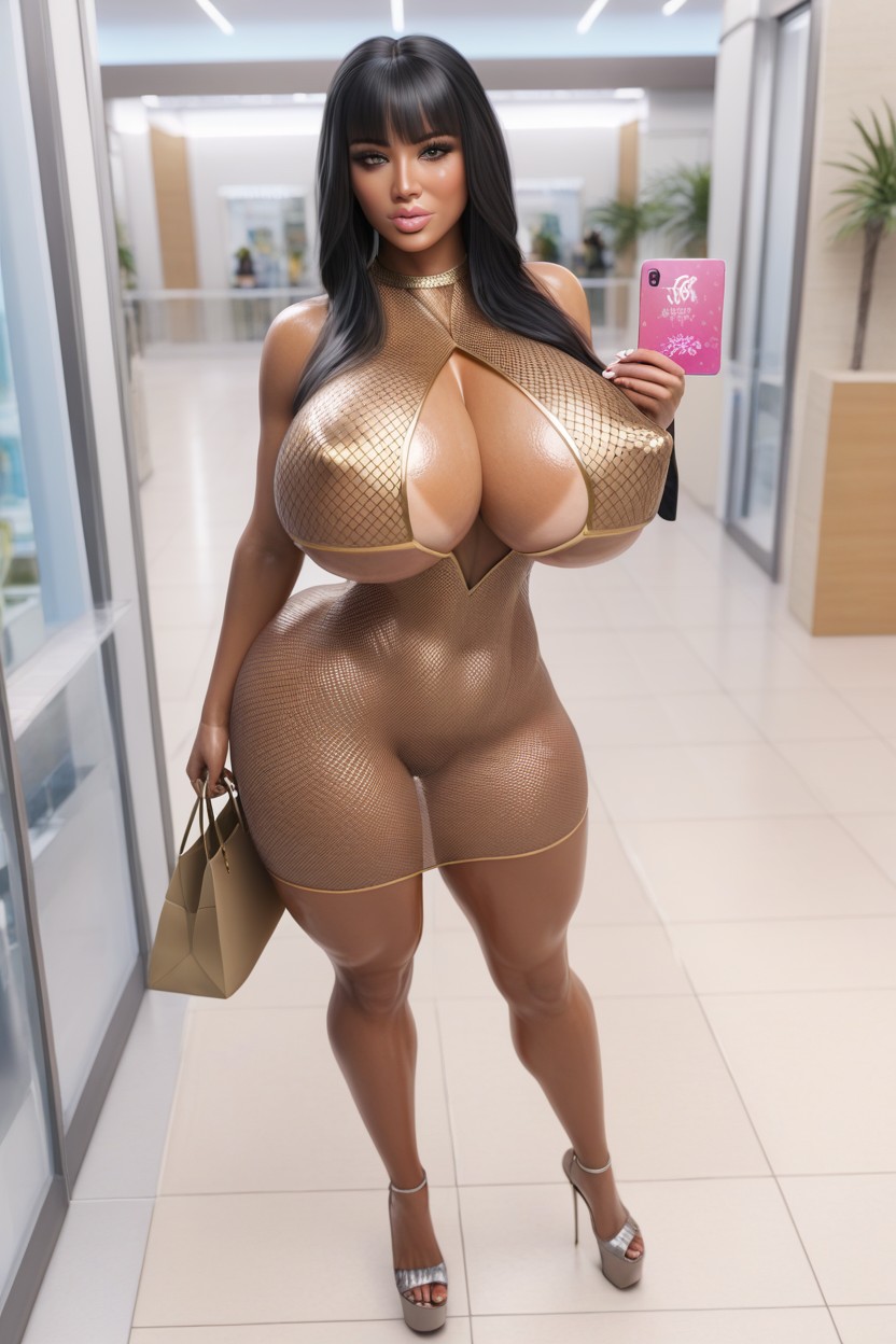 Erect Nipples, View By Side, Tanned Skin AI 포르노