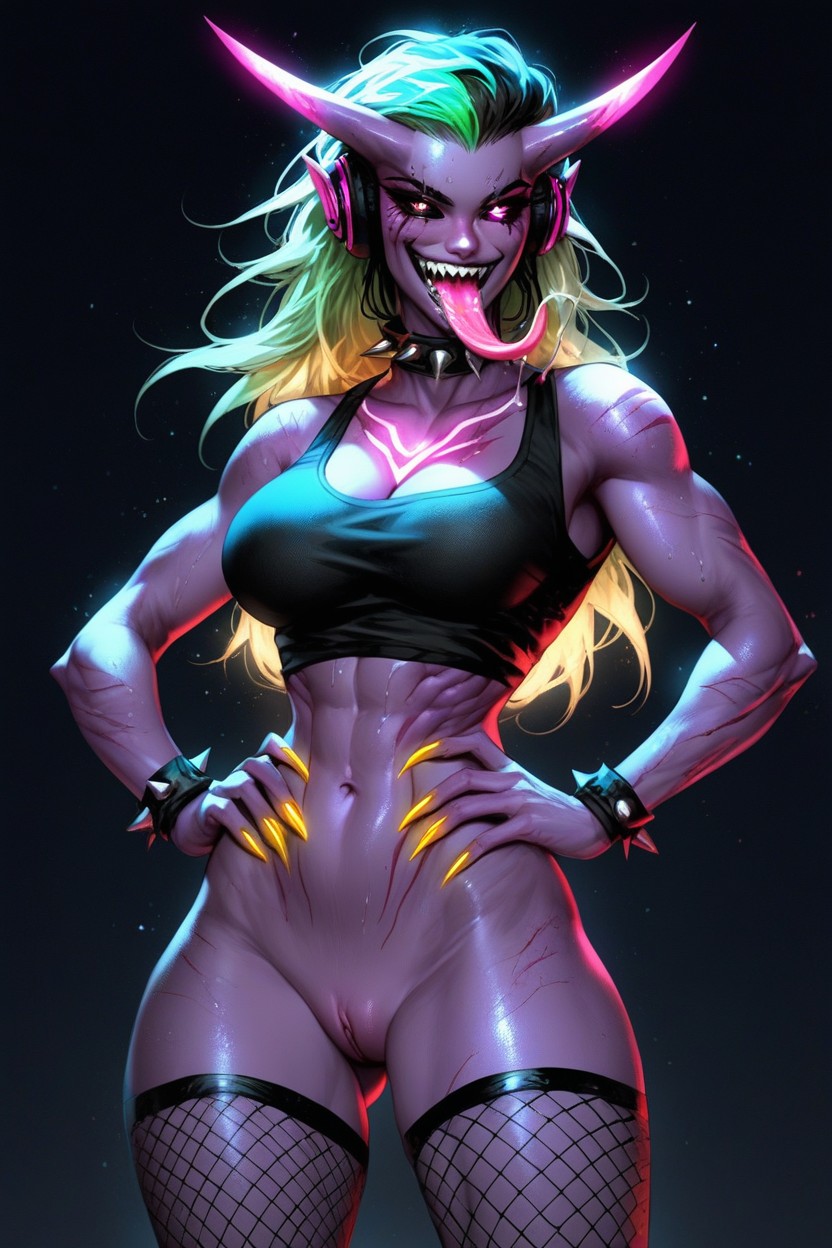 Spiked Collar, Heavy Eyeliner, Glising Skin Hentai AI Porn