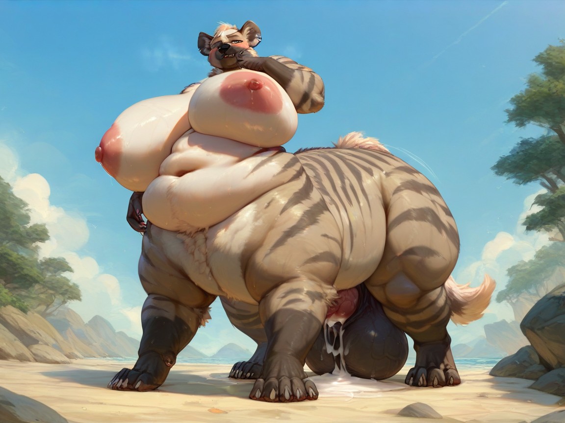 Huge Breasts, 18+, Striped Hyena Furry AI Porn