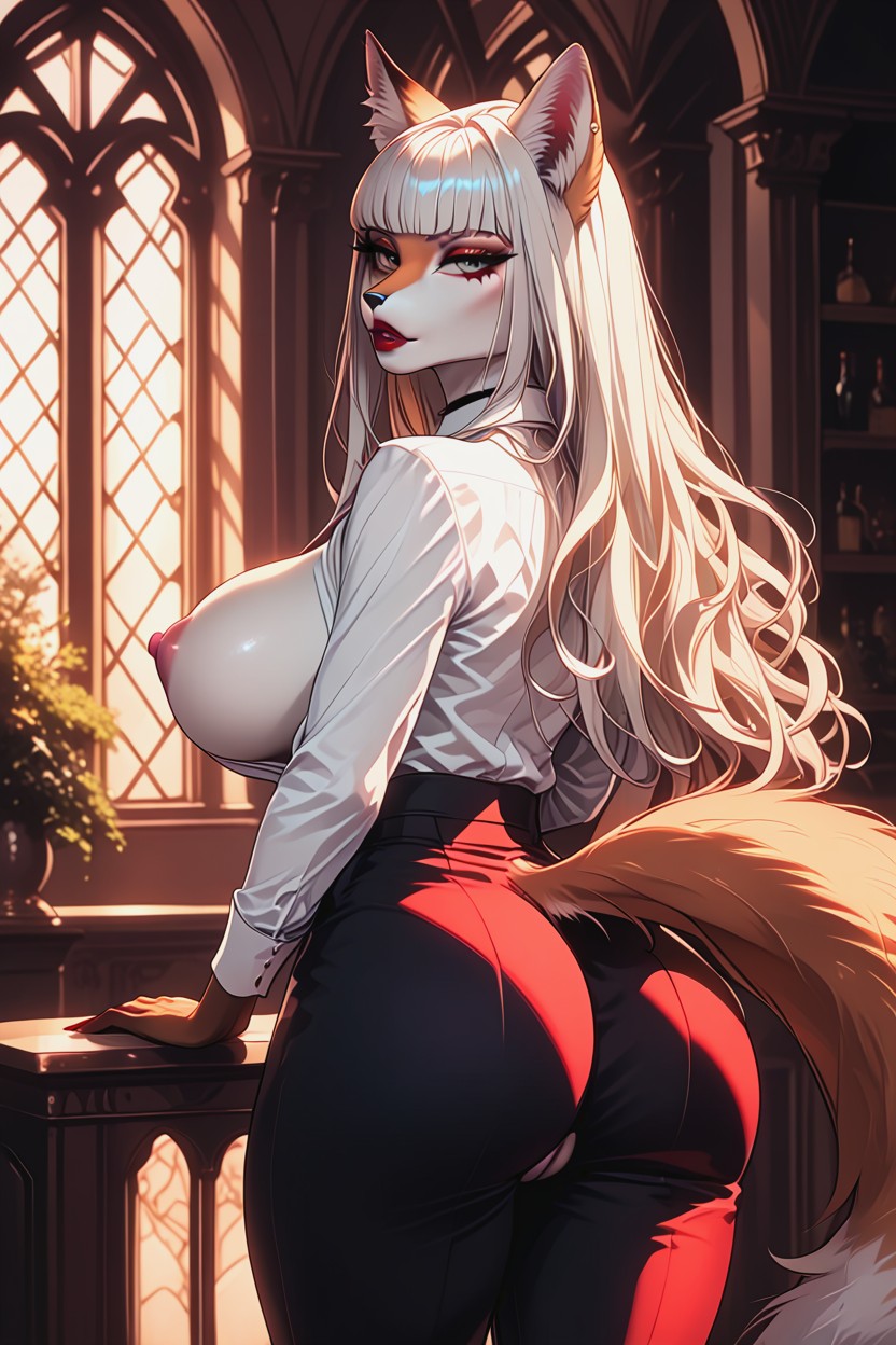 18+, Bangs, Long White Hair Furry AI Porn