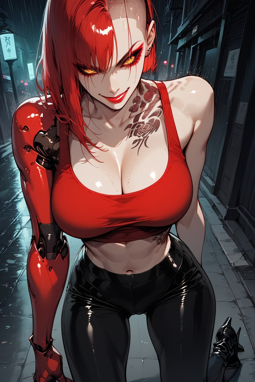 Cleavage, Red Tank Top, Tanned Hentai AI Porn