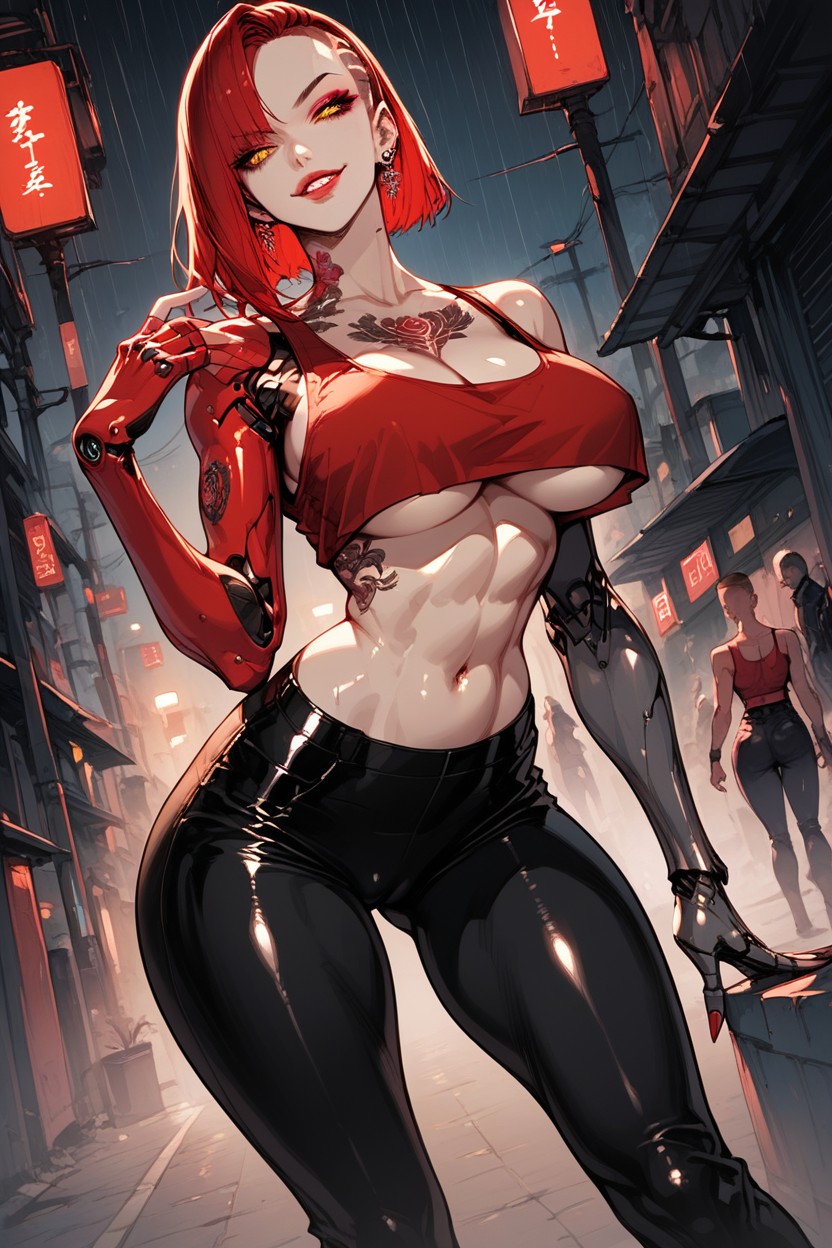 Ultra High Details, Black Tight Leather Pants, Dutch Angle Hentai AI Porn