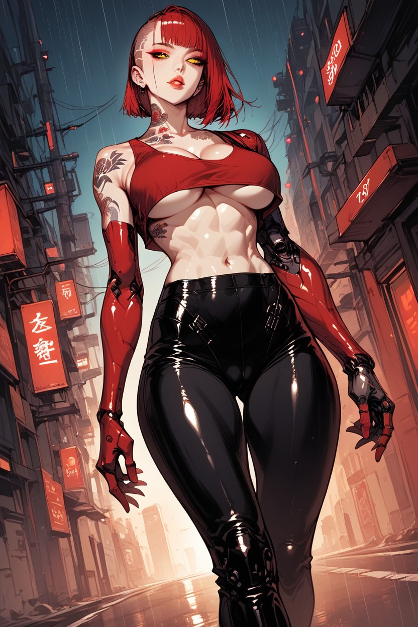 Black Tight Leather Pants, Wide Angle, Hourglass Hentai AI Porn