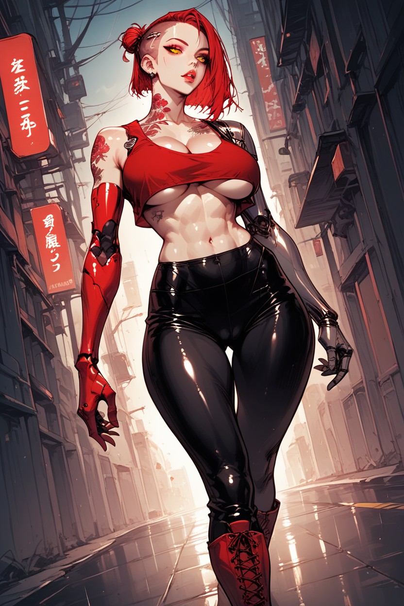 Bobcut, Red Hair, Rounded Breast Hentai AI Porn