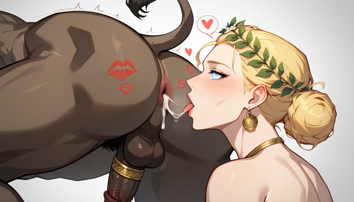 Darkened, Blonde Hair, Minotaur Head Out Of Shot AI Porn