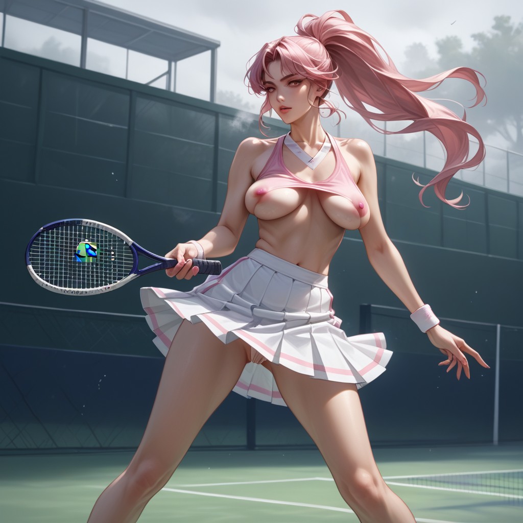 Side Shaven, Round Ass, Holding Racket AI Porn