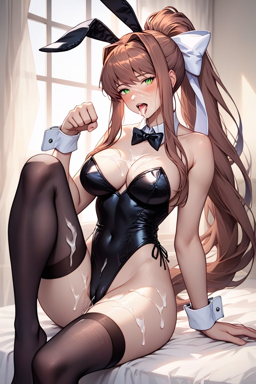 Cum Between Legs, Black Bunny Suit, Cum Hentai AI Porn