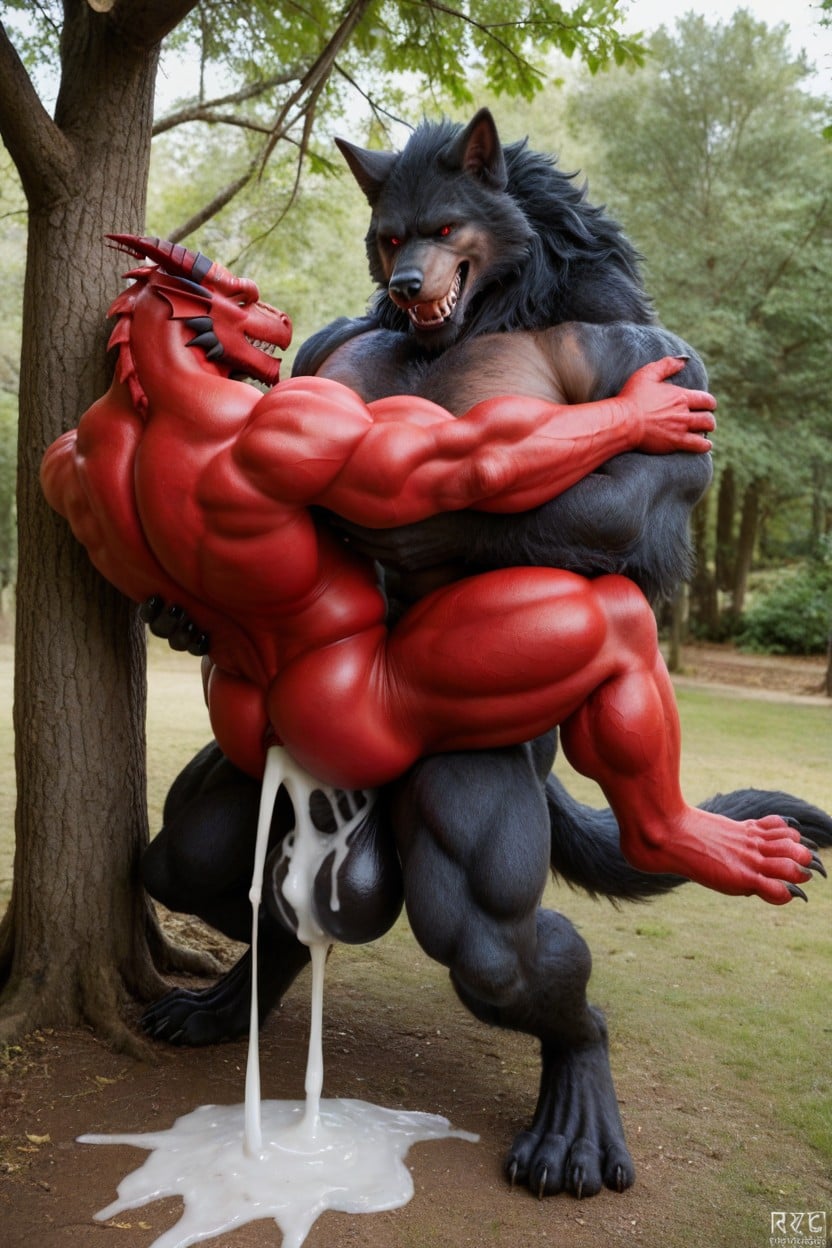 Werewolf Fucked Hard From The Red Dragon, Gay Sex, Two Creatures Porno gay IA