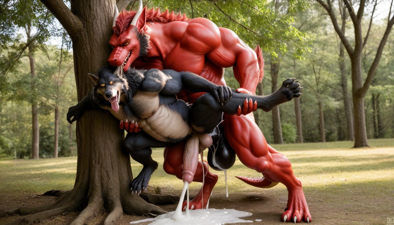 Red Dragon Fuck Werewolf In Carry Sex Position, Long Shot, Werewolf Hard Pressed With The Upper Body On The Tree Porno gay IA