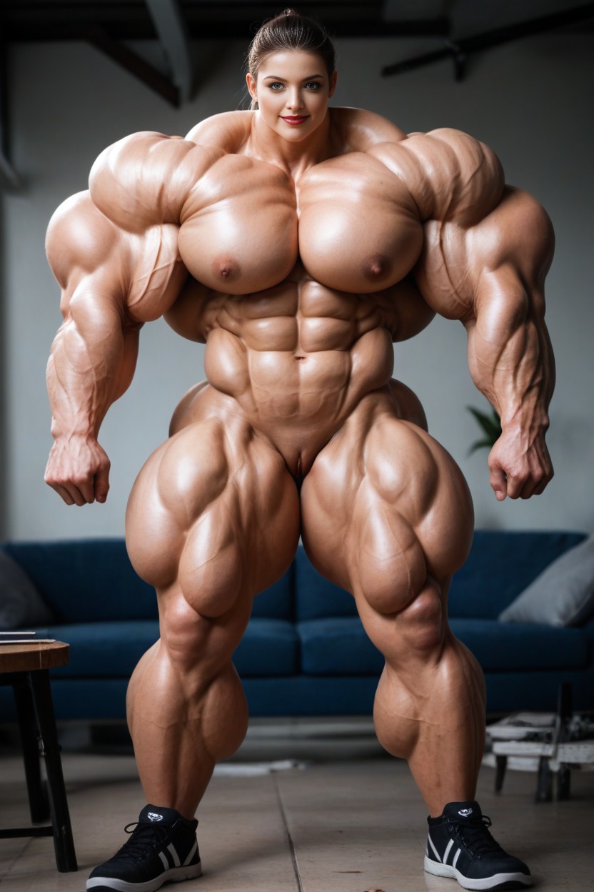 Huge Boobs, Shredded, Full Body Image Of Massively Muscled Female Bodybuilder AI Porn