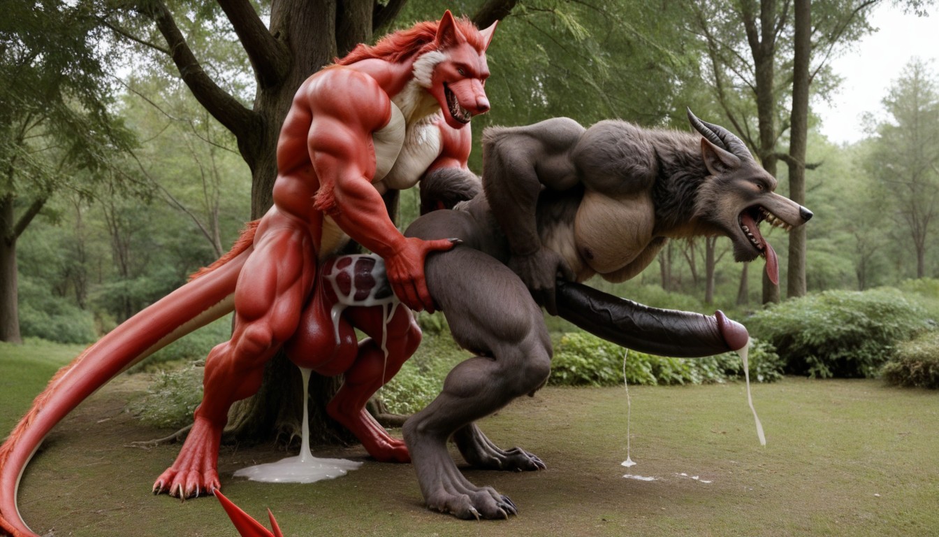 18+, Werewolf Pressed Hard To The Tree By The Red Dragon, Extreme Hyper Gigantic Red Dragon And Furry Werewolf Porno IA Gay