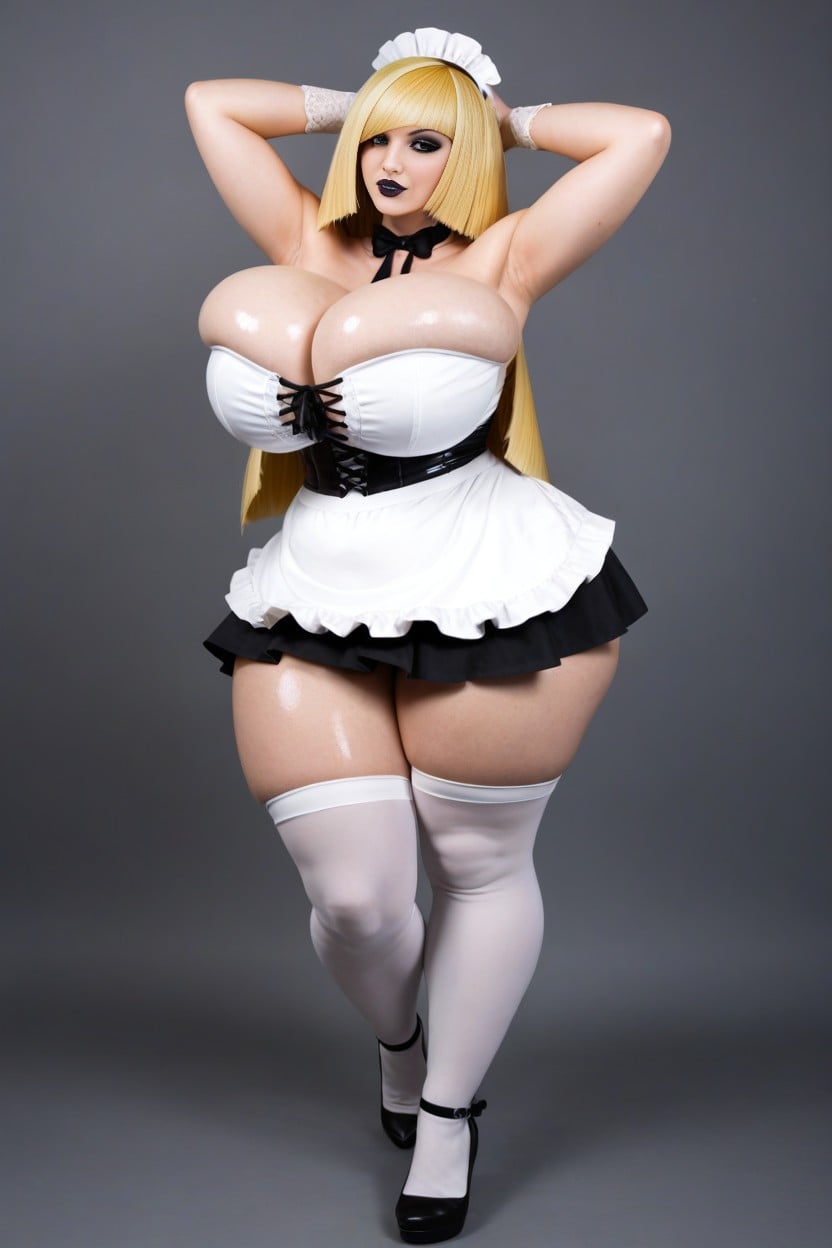 Exposed Sides, Dynamic View Angle, Sexy Goth Wedding Maid AI Porn