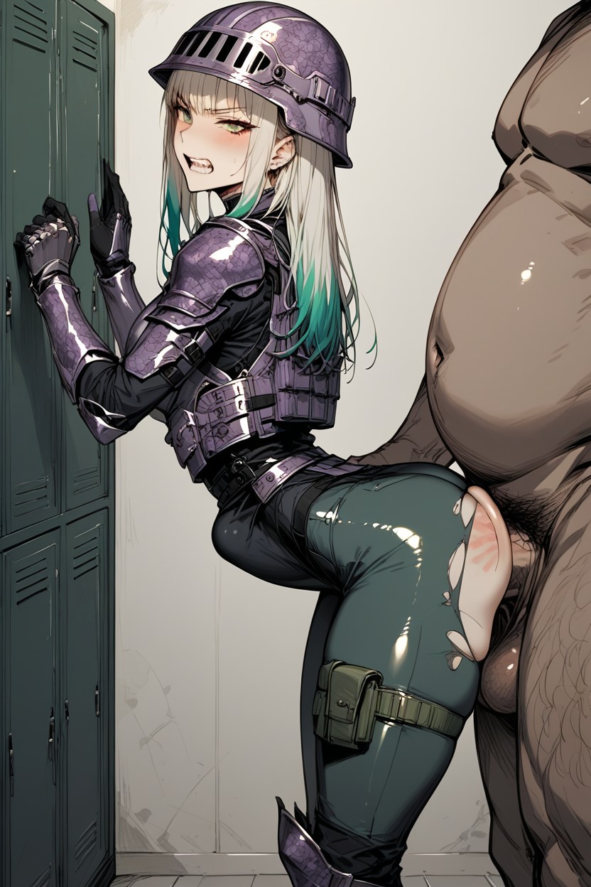 Tight Clothing Impossible Fitting Outfit Outrageous Sizing, Green Clothes, Leopard Armored Print Hentai AI Porn