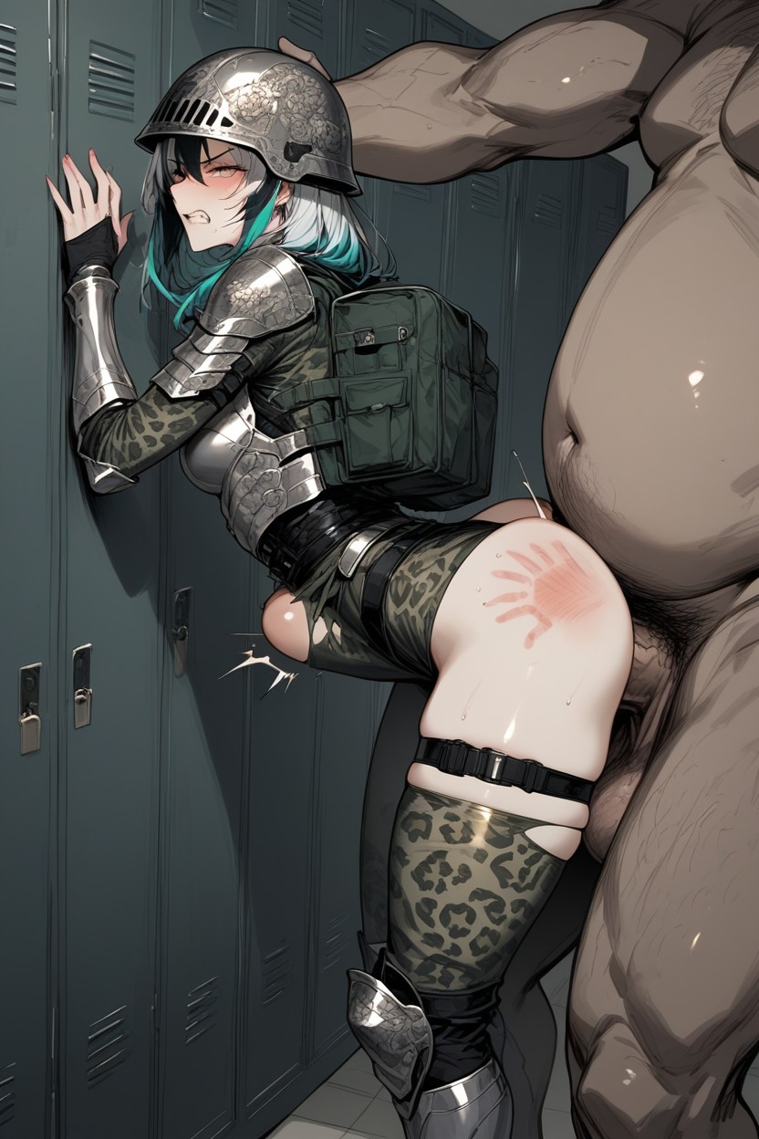 Embarrassed , Armored Guardian Towering Heavy Cock, Diagonally Posture Hentai AI Porn