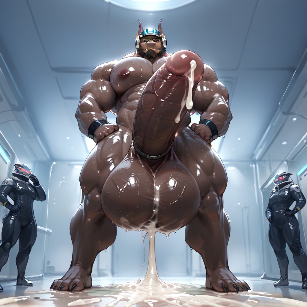 Dripping Cum, Veiny Cock, Oiled Skin Furry AI Porn
