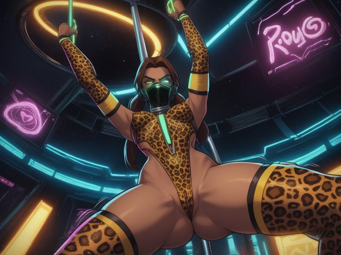 Wearing Leopard Print Alien Clothes, Gapped Thighs, Aliens In Background Latina AI Porn