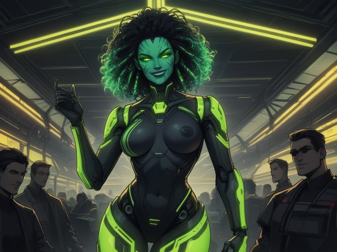 Neon Green Monocle, Noir, Hips Proportionate To Chest Porno latina IA