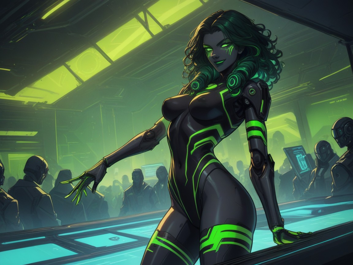 Chest And Hips Proportionate, Robots Dancing In Background, Nsfw Porno latina IA