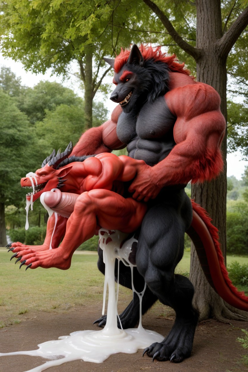 18+, Domination Sex, Hyper Gigantic Red Dragon Dominates Furry Werewolf AI Gay Porn